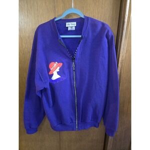 VTG Women's Jacket Lady In The Hat Zipper Rhinestone Bling Sz L